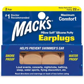 Mack’s Pillow Soft Silicone Earplugs – 2 Pair – The Original Moldable Silicone Putty Ear Plugs for Sleeping, Snoring, Swimming, Travel, Concerts and Studying