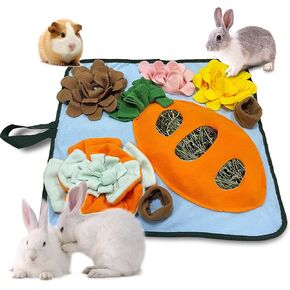 Adpartner Rabbit Toys 20"x20" Rabbit Foraging Mat, Interactive Bunny Hay Feeder for Bunnies, Washable Pet Snuffle Feeding Mat Treat Dispenser Toy for Indoor Rabbits Guinea Pigs Chinchillas Ferrets