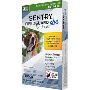 SENTRY Fiproguard Plus for Dogs, Flea and Tick Prevention for Dogs (45-88 Pounds), Includes 6 Month Supply of Topical Flea Treatments