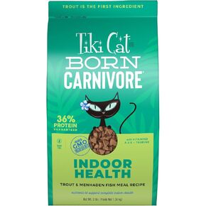 Tiki Cat Born Carnivore High Protein Indoor Health Non-GMO Dry Cat Food, Trout and Menhaden Fish Meal Recipe 3 lbs. Bag