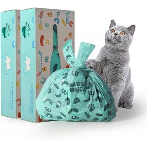 Cat Poop Odor Sealing Bag - PAWSHOLIC Cat Waste Litter Tie Bags with Handle, Blue Cornstarch Leak Proof Disposal Eco Friendly Poop Pick Up Bag (180PCS/Box, Lavender)