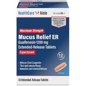 HealthCareAisle Guaifenesin 600 mg Extended Release - 100 Tablets - Mucus Relief Expectorant for Chest Congestion Relief