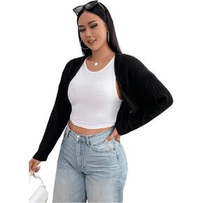 GORGLITTER Women's Long Sleeve Bolero Shrug Crop Cardigan Open Front Drop Shoulder Knit Sweater