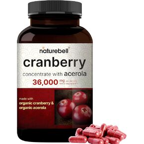 NatureBell 2 Pack Cranberry Pills 36,000mg with Acerola, 480 Veggie Capsules | 100:1 Fresh Cranberries Extract – Organic Ingredients – Supports Urinary Tract Health – Sugar Free