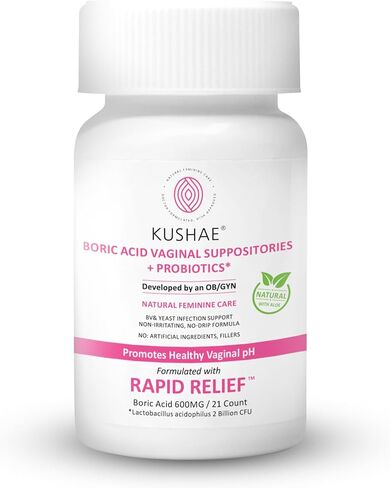Boric Acid Suppositories with Applicator, All-Natural Boric Acid Suppositories for Women, Female Suppositories with Probiotics & Aloe Vera, Relieves Discomfort & Balances pH Level, 21 Count - Kushae in Kuwait
