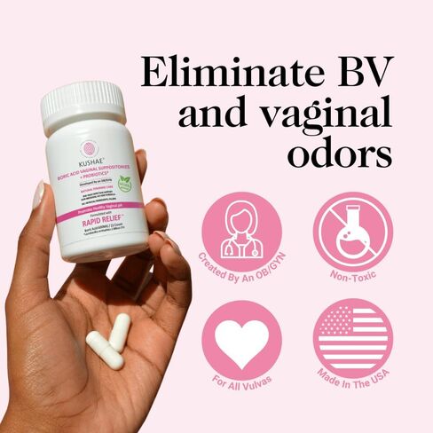 Boric Acid Suppositories with Applicator, All-Natural Boric Acid Suppositories for Women, Female Suppositories with Probiotics & Aloe Vera, Relieves Discomfort & Balances pH Level, 21 Count - Kushae in Kuwait