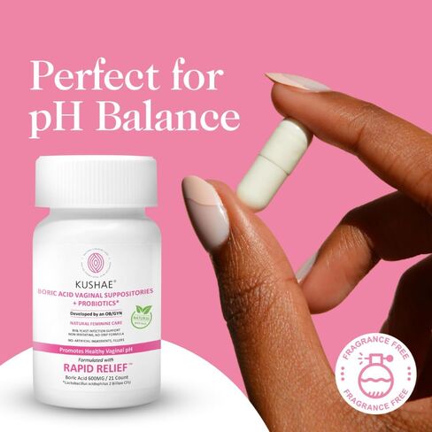 Boric Acid Suppositories with Applicator, All-Natural Boric Acid Suppositories for Women, Female Suppositories with Probiotics & Aloe Vera, Relieves Discomfort & Balances pH Level, 21 Count - Kushae in Kuwait