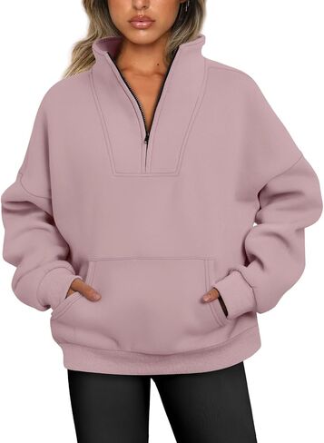 Trendy Queen Womens Half Zip Pullover Sweatshirts Quarter Zip Oversized Hoodies Sweaters Fall Outfits 2023 Y2K Winter Clothes in Kuwait