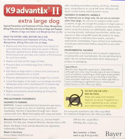 Bayer K9 Advantix II، علاج للتحكم في البراغيث والقراد للكلاب، من 21 إلى 55 رطلاً، كمية تكفي لمدة شهرين in Kuwait