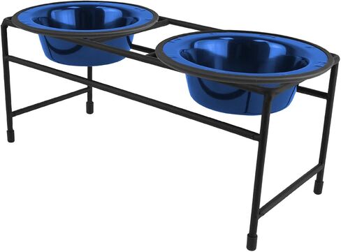 Platinum Pets Double Diner Feeder with Stainless Steel Cat Bowls, 6 oz, Red in Saudi Arabia