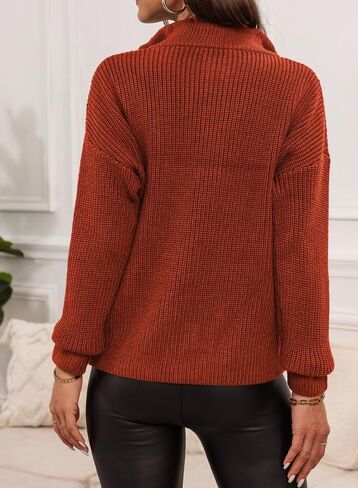 EVALESS Sweaters for Women Waffle Kint Long Sleeve 1/4 Zip Pullover Polo V Neck Sweater for Women in Kuwait