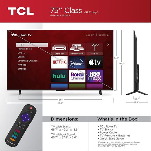 TCL 55" Class 4-Series 4K UHD HDR Smart Roku TV(Wi-Fi, RF, USB, Ethernet, HDMI) - 55S455 in Saudi Arabia