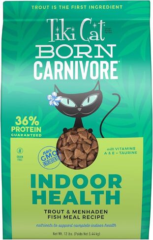 Tiki Cat Born Carnivore High Protein Indoor Health Non-GMO Dry Cat Food, Trout and Menhaden Fish Meal Recipe 3 lbs. Bag in Kuwait