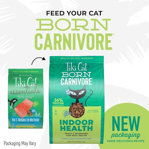 Tiki Cat Born Carnivore High Protein Indoor Health Non-GMO Dry Cat Food, Trout and Menhaden Fish Meal Recipe 3 lbs. Bag in Kuwait