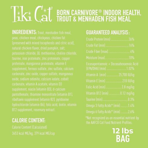 Tiki Cat Born Carnivore High Protein Indoor Health Non-GMO Dry Cat Food, Trout and Menhaden Fish Meal Recipe 3 lbs. Bag in Kuwait