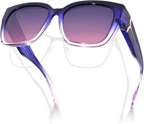 Meeloog Polarized Fit Over Glasses Sunglasses for Women UV Protection, Trendy Square Wrap Around Shades for Driving Riding in Kuwait