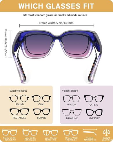 Meeloog Polarized Fit Over Glasses Sunglasses for Women UV Protection, Trendy Square Wrap Around Shades for Driving Riding in Kuwait