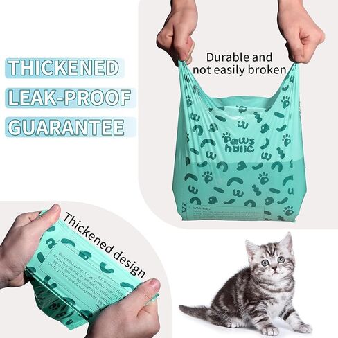 Cat Poop Odor Sealing Bag - PAWSHOLIC Cat Waste Litter Tie Bags with Handle, Blue Cornstarch Leak Proof Disposal Eco Friendly Poop Pick Up Bag (180PCS/Box, Lavender) in Kuwait