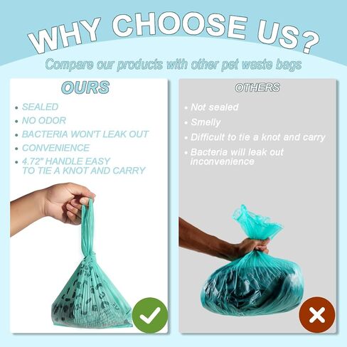 Cat Poop Odor Sealing Bag - PAWSHOLIC Cat Waste Litter Tie Bags with Handle, Blue Cornstarch Leak Proof Disposal Eco Friendly Poop Pick Up Bag (180PCS/Box, Lavender) in Kuwait