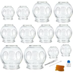 Hora de Lima 14PCS Glass Cupping Therapy Set Professional Chinese Traditional Acupoint Massage Cups for Cupping Therapy Treatment Thick Glass Cupping Set for Body