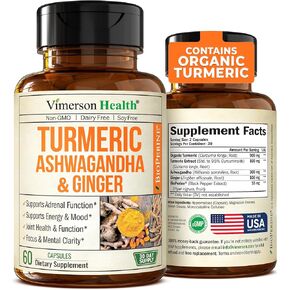 Turmeric Curcumin & Ashwagandha Supplements with Black Pepper. 95% Curcuminoids. Joint Support Supplement with Organic Tumeric, Ginger & Bioperine. Aids Joint Health, Energy, Mood & Overall Well-Being