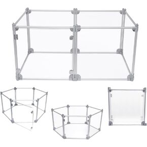 Front Row Foldable Dog Playpen Pen, Durable Indoor Outdoor Portable Crate Kennel Safe Accessories for Puppy, Cat, Bunny, Pet Play Exercise Rest with Transparent Panels & Silver Rods, KITT-DP000-01