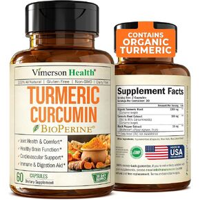 Turmeric Curcumin with Black Pepper Extract (Bioperine) & Organic Tumeric Vegan Joint Support Supplement. 95% Curcuminoids Turmeric Supplement for Healthy Joints & Immune Support. 60 Curcuma Capsules