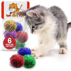 Jumbo (2 inch) Sparkle Ball Tuff Kitty Puff Cat Toy -6 Pak