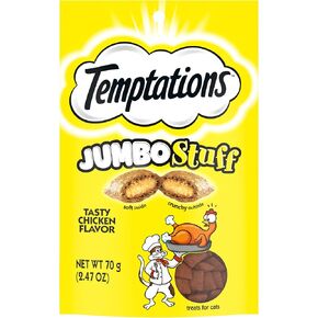 TEMPTATIONS Jumbo Stuff Crunchy and Soft Cat Treats Tasty Chicken Flavor, 2.5 oz. Pouch, Pack of 12
