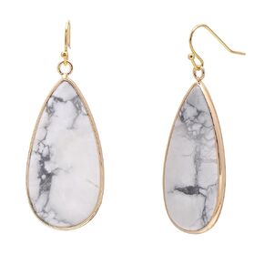 14K Yellow Gold Edged Stone Green Amazonite Flat Drop Earrings for Women