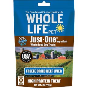 Whole Life Pet Just One Beef Liver Dog Treats - Human Grade, Freeze Dried, One Ingredient - Training Or Reward, Grain Free, Made in The USA