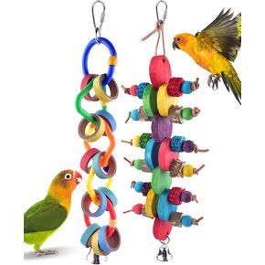 Bissap 2PCS Bird Chew Toys, Multicolored Bagel Cascade Bird Parrot Toy Biting Paper Cardboard Olympic Rings Conures Toys for Amazon Cockatiels Cockatoos Macaws and Similar Sized Pet Birds