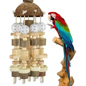KATUMO Bird Toy, Large Parrot Toy Durable Wooden Blocks Bird Chewing Toy Parrot Cage Bite Toy Suits for African Grey, Cockatoo, Amazon Parrot, Mini Macaw, Medium to Large Birds