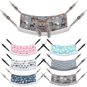 Barydat 6 Pcs Reversible Cat Hammock Bed 18.9 x 15 Inch Soft Breathable Pet Cage Hammock with Adjustable Straps Ferret Hammock Double Sided Cat Hammock Hanging for Kitten Ferret Puppy or Small Pet