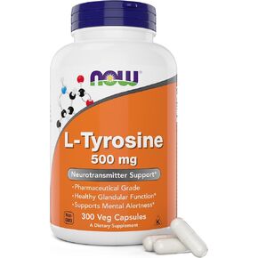 Now Foods L-Tyrosine 500mg, 300 Capsules - Non GMO - Supports Mental Alertness - 500 mg Caps - Free Form Supplement