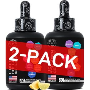 Hydrolyzed Liquid Collagen Peptides and Biotin - Hair Skin and Nails Collagen and Biotin Drops Supplement - Collagen Liquid for Women and Men - Lemon Collagen Type 1 and 3 Biotin Drop - 60ml