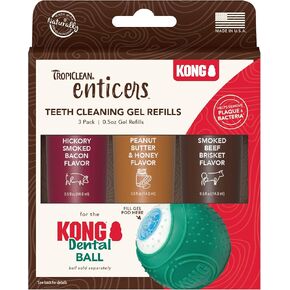 مجموعة كرات الأسنان TropiClean Enticers Kong للكلاب الكبيرة | جل تنظيف الأسنان | نكهة لحم البقر المدخن | 1 أوقية.