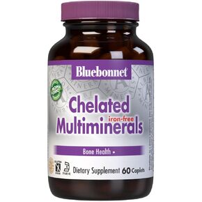 Bluebonnet Nutrition High Potency Chelated Multiminerals (Iron-Free), Albion Chelated Minerals, Soy-Free, Gluten-Free, Non-GMO, Kosher Certified, Dairy-Free, 120 Caplets, 40 Servings