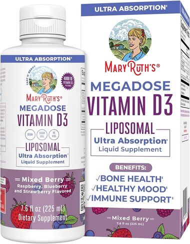 MaryRuth Organics Vitamin D, D3, Liquid, 45 Day Supply, Sugar Free, Liposomal Immune Support for Adults, VIT D3, Vegan, Gluten Free, Non-GMO, 45 Servings, Pack of 1 in Saudi Arabia