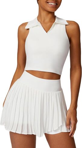 ABOCIW 2 Piece Tennis Dress for Women Pleated Tennis Skirt Sleeveless Racerback Padded Crop Top Golf Workout Outfits in Kuwait