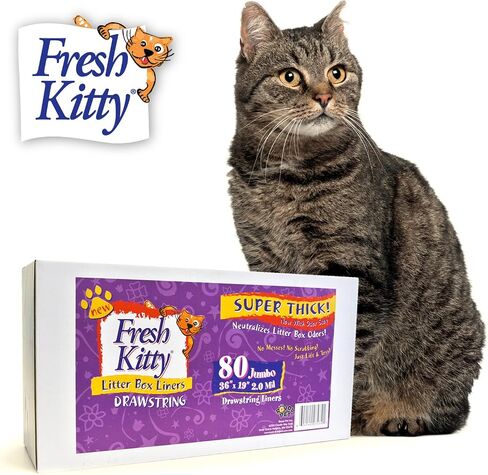 80 Count Fresh Kitty Litter Box Liners Super Thick, Durable, Easy Clean Up Jumbo Drawstring Scented Litter Pan Liners, Bags for Pet Cats in Kuwait