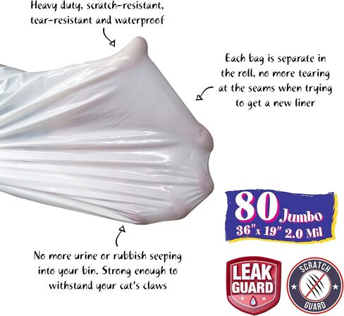 80 Count Fresh Kitty Litter Box Liners Super Thick, Durable, Easy Clean Up Jumbo Drawstring Scented Litter Pan Liners, Bags for Pet Cats in Kuwait