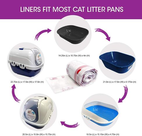 80 Count Fresh Kitty Litter Box Liners Super Thick, Durable, Easy Clean Up Jumbo Drawstring Scented Litter Pan Liners, Bags for Pet Cats in Kuwait