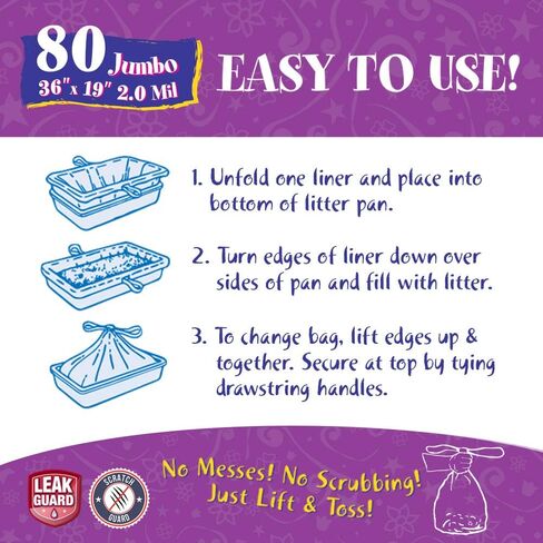 80 Count Fresh Kitty Litter Box Liners Super Thick, Durable, Easy Clean Up Jumbo Drawstring Scented Litter Pan Liners, Bags for Pet Cats in Kuwait