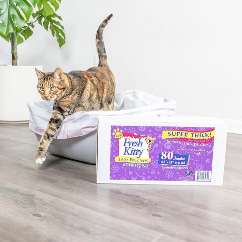 80 Count Fresh Kitty Litter Box Liners Super Thick, Durable, Easy Clean Up Jumbo Drawstring Scented Litter Pan Liners, Bags for Pet Cats in Kuwait