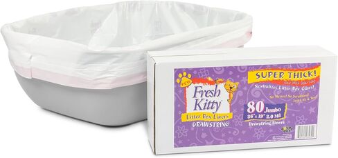 80 Count Fresh Kitty Litter Box Liners Super Thick, Durable, Easy Clean Up Jumbo Drawstring Scented Litter Pan Liners, Bags for Pet Cats in Kuwait