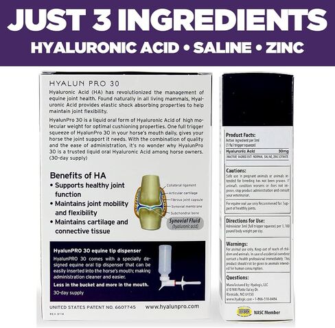 Hyalogic Hyaluronic Acid for Horses 30 Day Supply for Joint Health - Easy Oral Tip Dispenser - Liquid HA for Equine Joints & Cartilage Support Supplement - Hyalun Pro Equine Supplies - 3 oz / 90 ml in Saudi Arabia