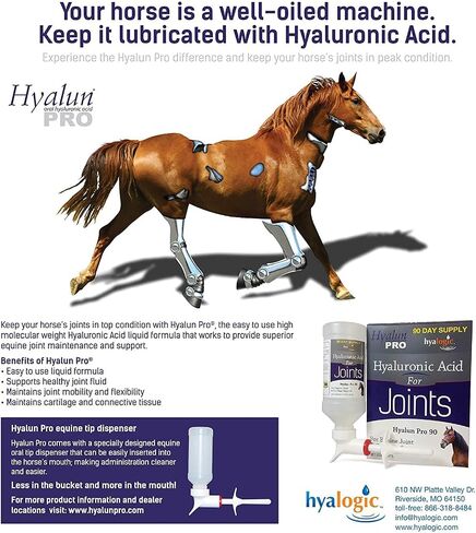 Hyalogic Hyaluronic Acid for Horses 30 Day Supply for Joint Health - Easy Oral Tip Dispenser - Liquid HA for Equine Joints & Cartilage Support Supplement - Hyalun Pro Equine Supplies - 3 oz / 90 ml in Saudi Arabia