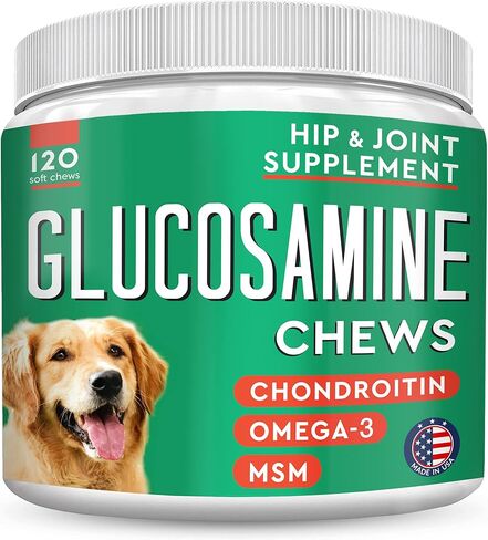 Hemp Treats for Dogs - Hip and Joint Supplement w/Glucosamine, Chondroitin, MSM, Omega 3 - Joint Pain Relief - Advanced Formula - Senior Dog Aid - Made in USA - 120 Chews in Kuwait