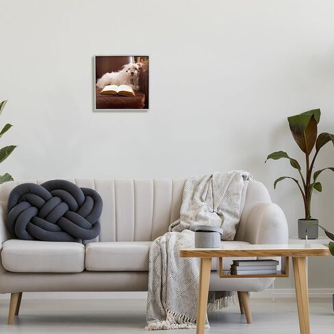 Stupell Industries White Dog Reading Book Gray Framed Giclee Art Design by Michael Quackenbush in Saudi Arabia